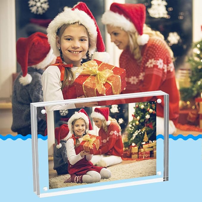 HELPLEX Acrylic Frames, 2 Pack 5x7, 24mm Thicker Frameless Clear Frame, Double Sided Magnetic, Free Standing Desktop Display