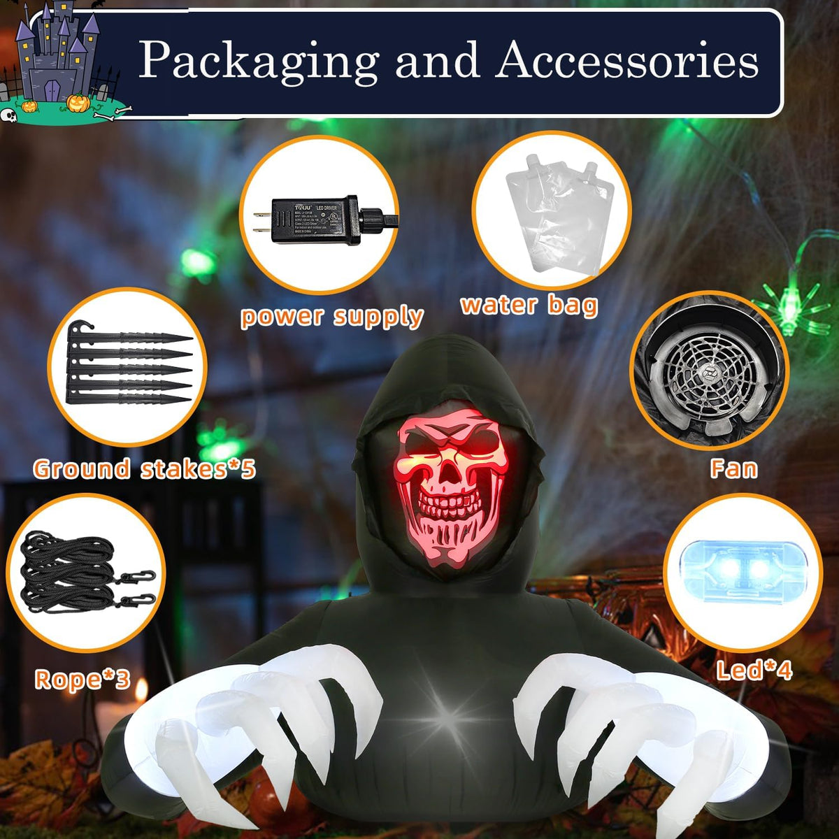 6.8ft width inflatables grim reaper outdoor halloween decoration, side view