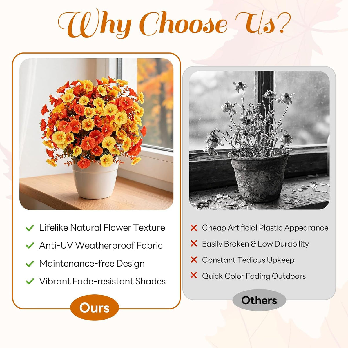 Fall Artificial Flowers for Outdoor, Faux Plants w/Stakes, 2 Packs