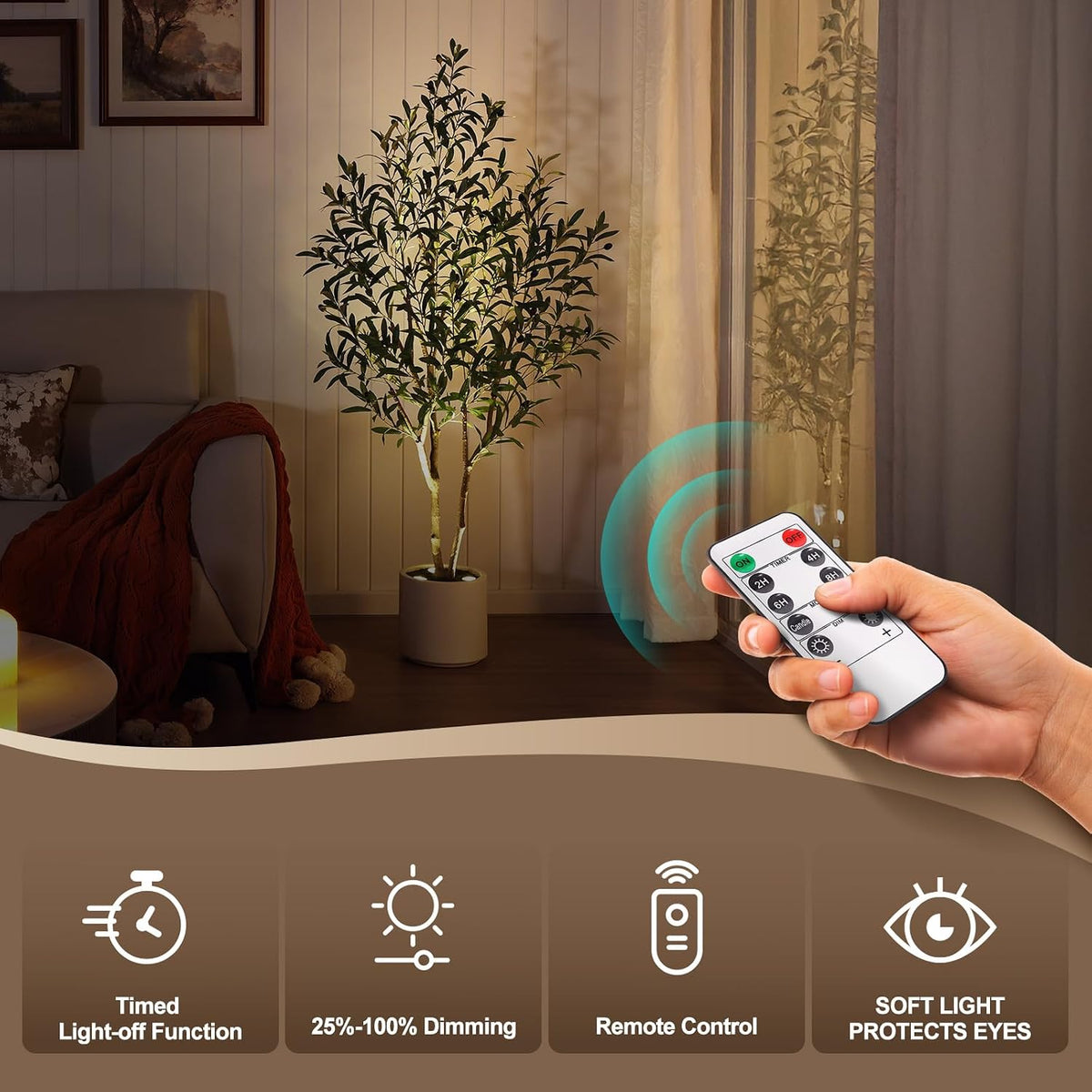 VeriNatural 5ft Olive Trees Artificial Indoor with Remote LED Spotlights