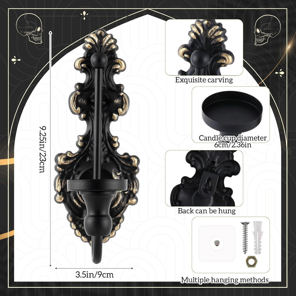 Ziliny Set of 2 Wall Sconce Candle Holder Black Gothic