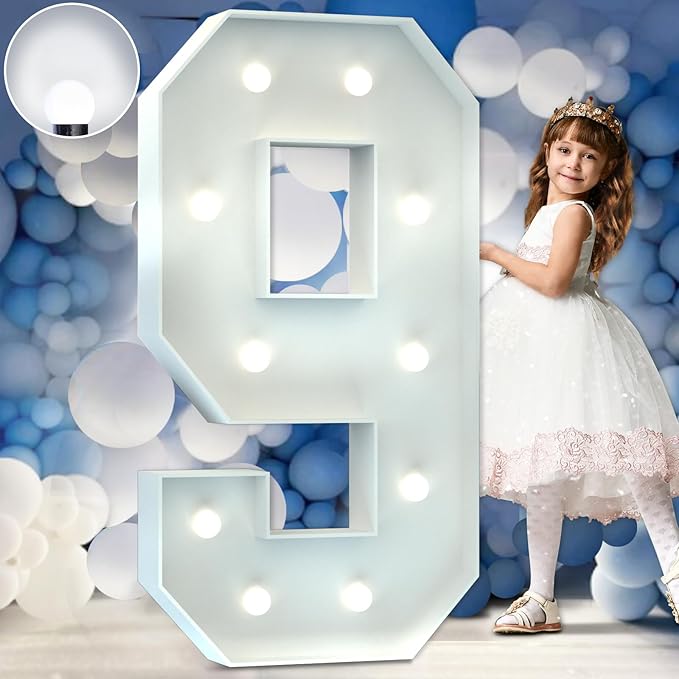 Marquee Numbers 4 Feet Tall Big Light Up Numbers 9th 19th 90th Happy Birthday Decorations Girl Boy White Anniversary Party Decor Large Cardboard Prop Backdrop Sign 9
