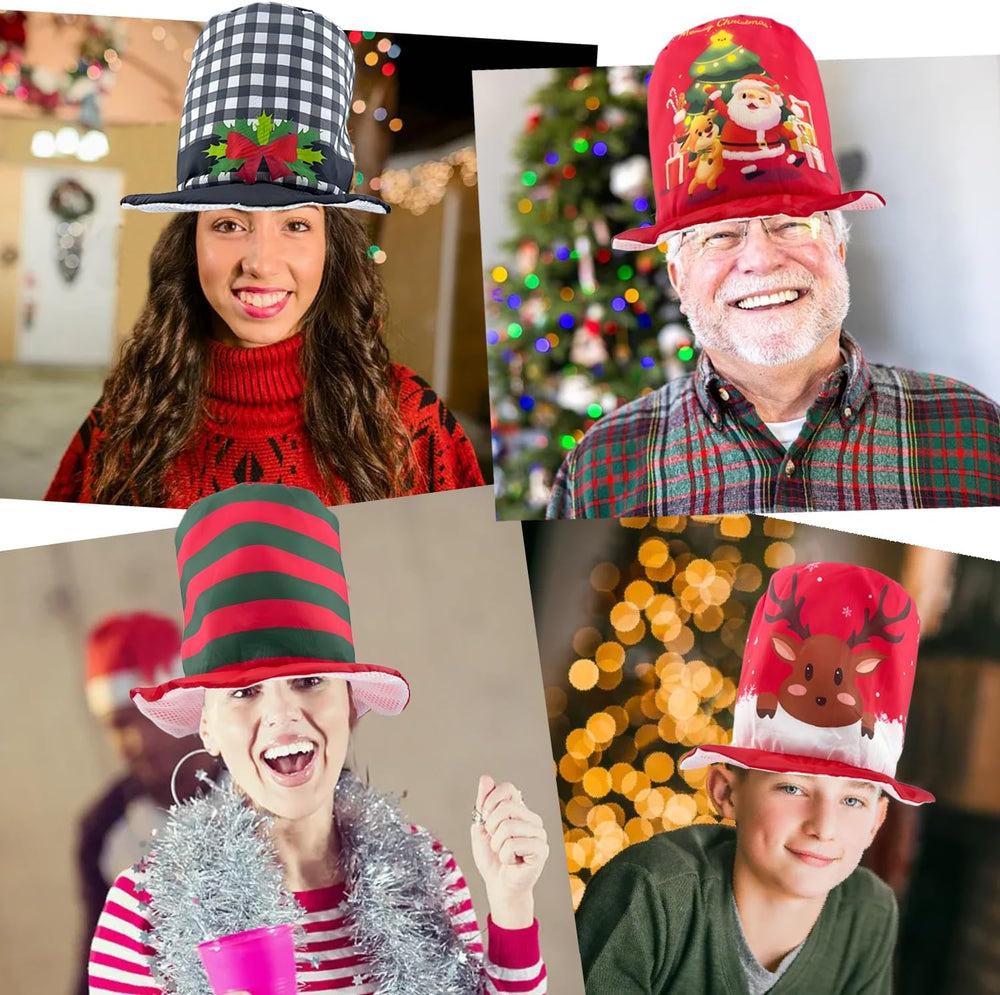 12 Assorted Pattern Funny Christmas Party Top Hats Christmas Novelty Crazy Ha...