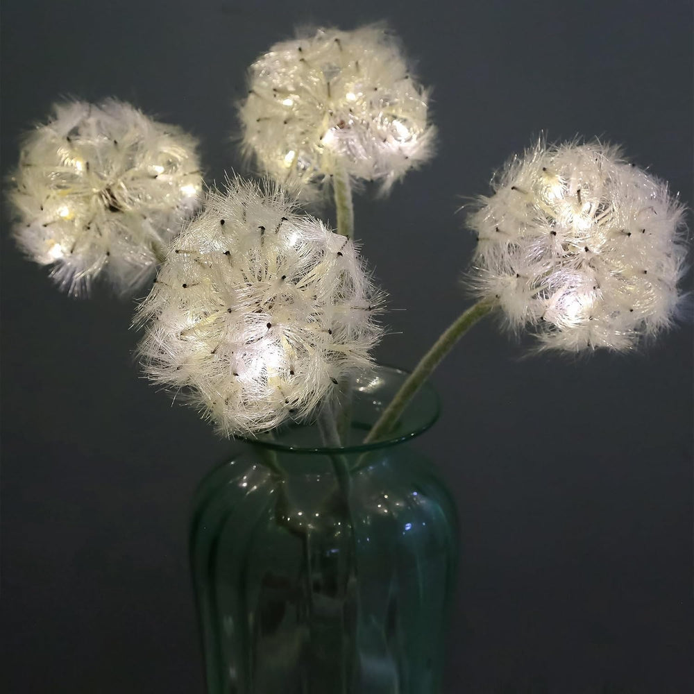 TOPIA 4 Pack Lighted Artificial Dandelion Flowers, Oversized 4.5-Inch Faux Wi...