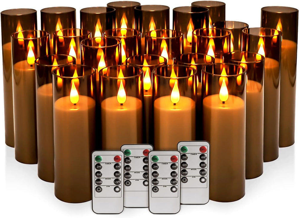 24 Pack Grey LED Flameless Pillar Candles with Remote Control