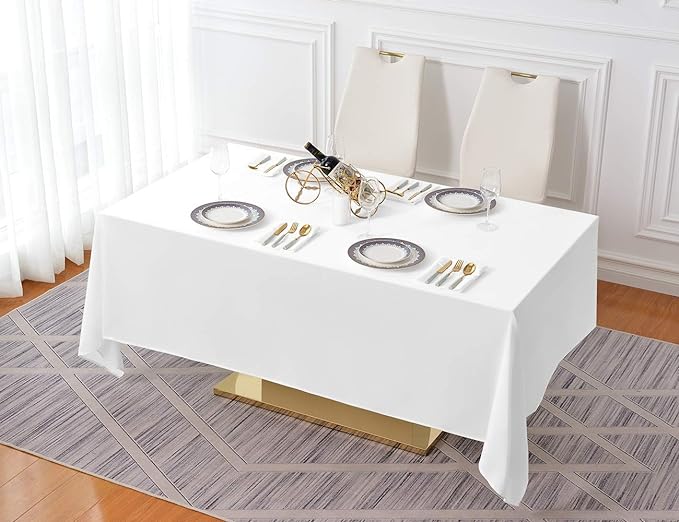 Surmente 10 Pack White Rectangle Tablecloth 60 x 102-inch Rectangular Polyester Table Cloth for Weddings, Banquets, or Restaurants