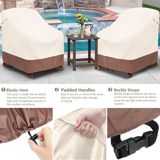 okcool Patio Adirondack Chair Cover 2 Pack,Waterproof Heavy Duty Outdoor Chair Covers,Patio Adirondack Chair Cover for Outdoor Chair,(33W x 35D x 36H inches),Beige & Brown