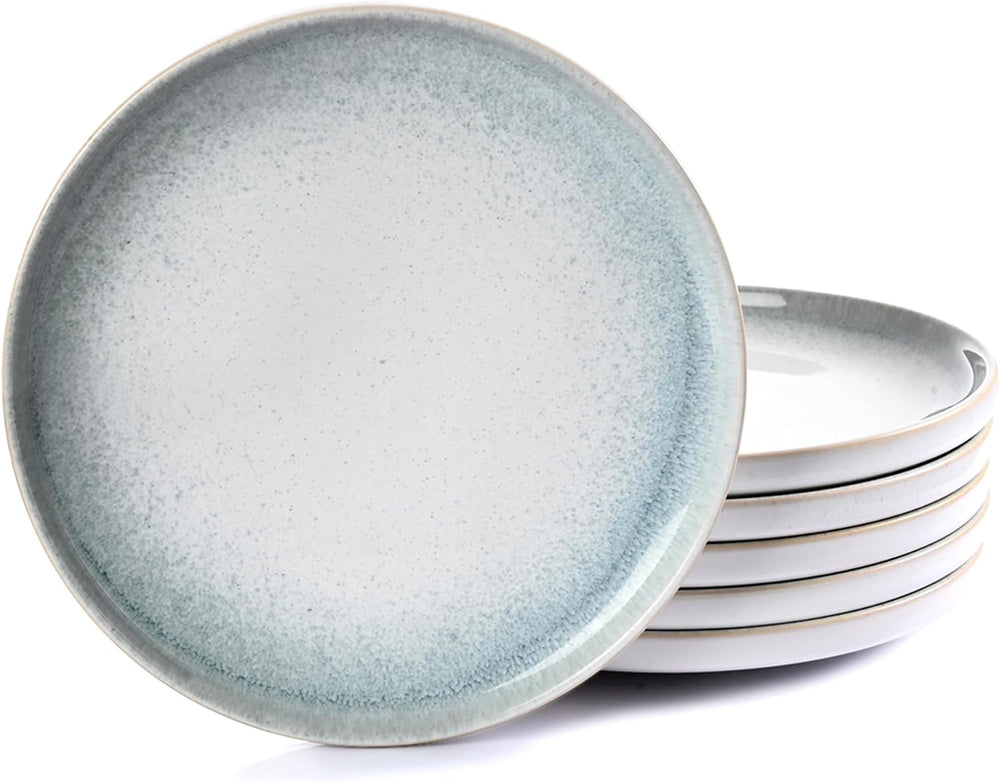 WishDeco Ceramic Dinner Plates Set of 6, Modern Blue Salad Plates 9 inch
