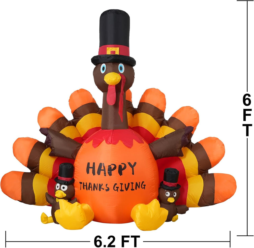 onory 6ft thanksgiving inflatable turkey with built-in led shown in use