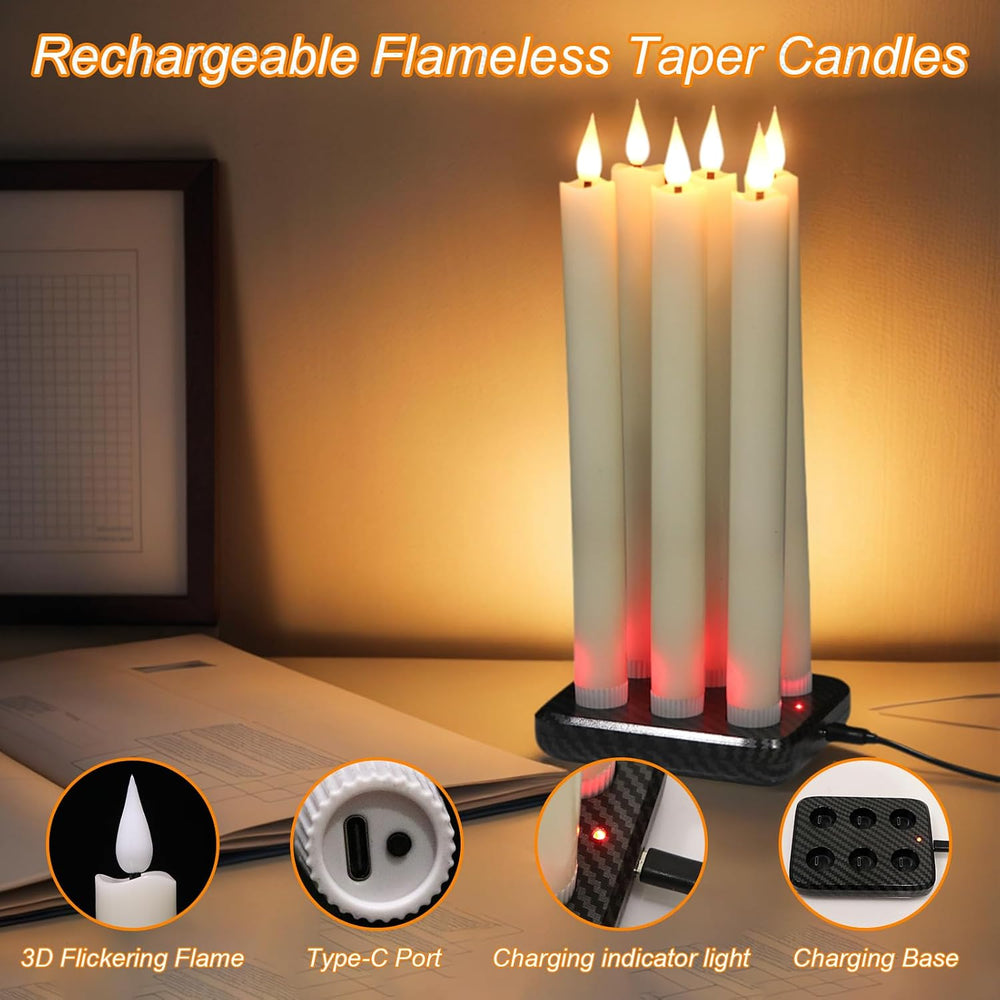 GenSwin Rechargeable Flameless Taper Candles Charging Base & 2 Remote Ivory