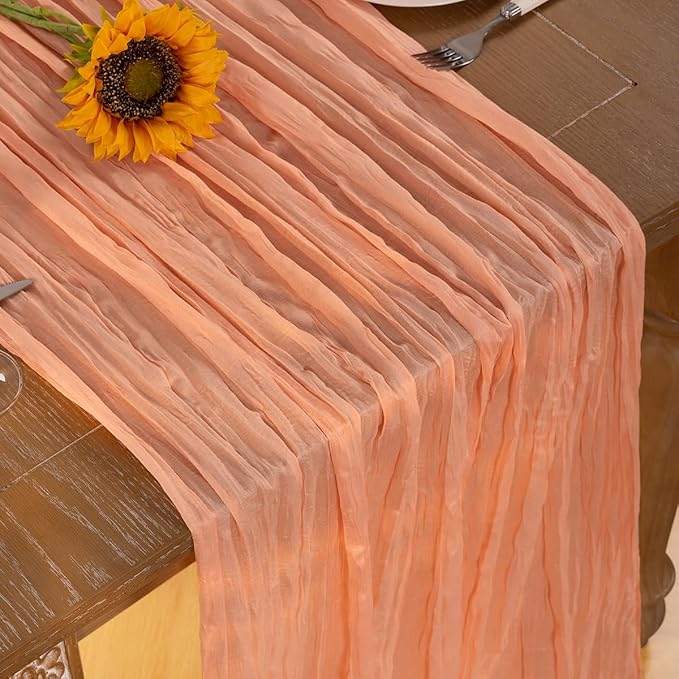 Peach Cheesecloth Table Runner 12 Pack Fall Table Runners Boho Gauze 120 Inches Cheese Cloth Fall Table Decorations for Sweet Little Peach Baby Shower Decor Wedding Bridal Thanksgiving Party