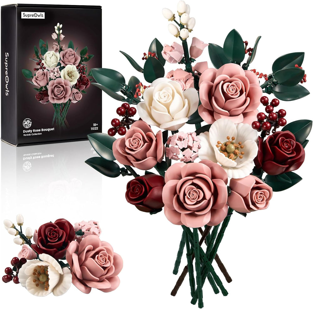 Pink Roses Flower Bouquet Building Set for Adult Gift Idea Home Decor