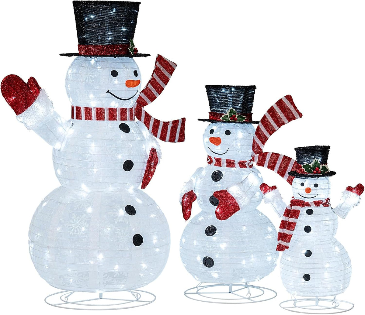 Tangkula 3-Piece Christmas Lighted 3D Snowman Family, 4.1 FT Snowman Set