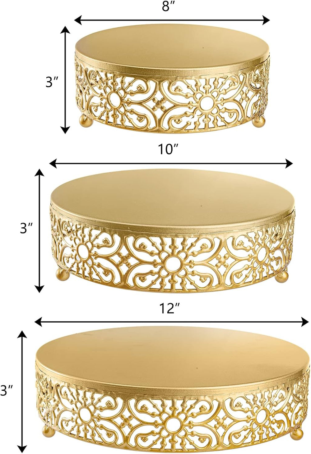 Hedume 3 Pack Cake Stand, Round Metal Cake Stands, 8" 10" 12" ...