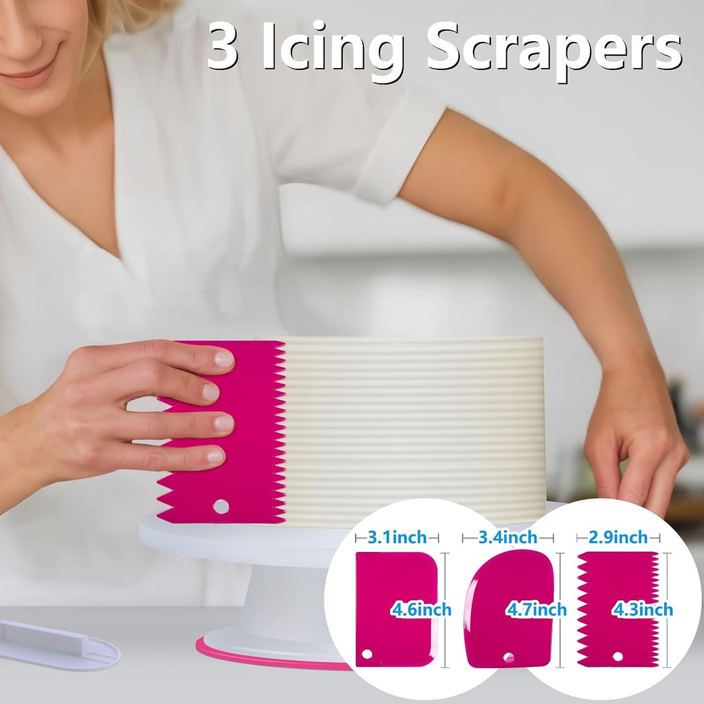 200PCs Cake Decorating Supplies Kit for Beginners - Cake Turntable, 55 Icing Piping Tips, Straight & Offset Spatula, 110+1 Piping Bags, Cake Leveler, Scraper Sets & Baking Tools