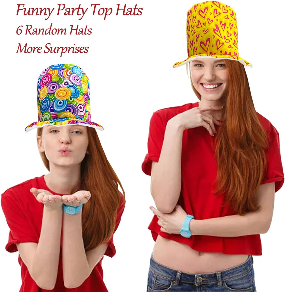 6 Assorted Pattern Funny Party Top Hats for Adults Teen