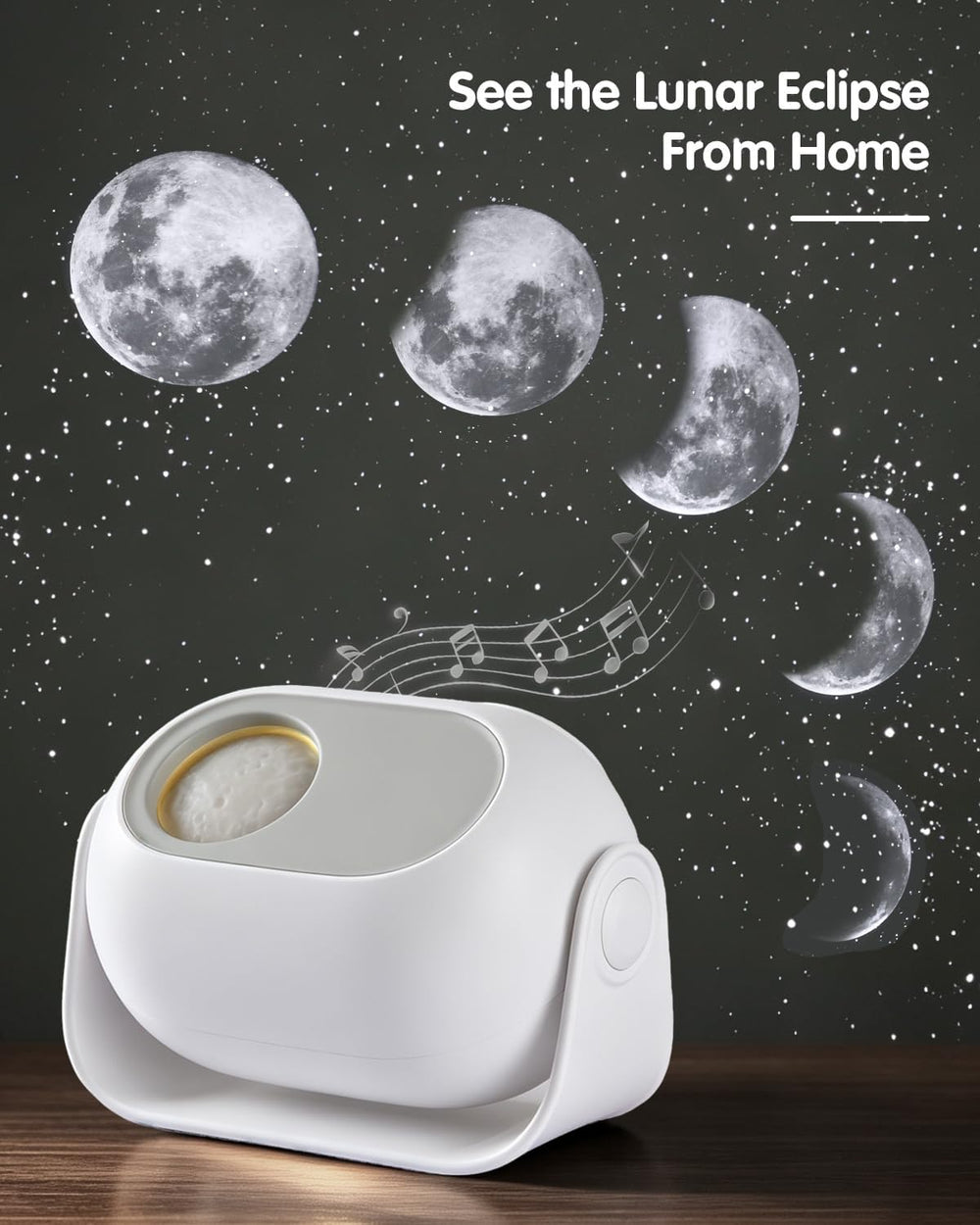 Galaxy Star Projector with Dynamic Lunar Eclipse, White Noise Night Light