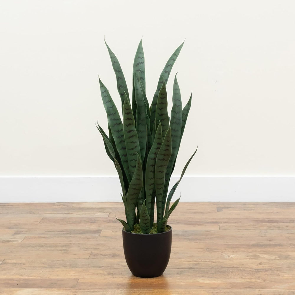 Nearly Natural 35in Artificial Snake Plant with Black Planter