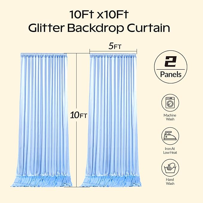 Blue Glitter Backdrop Curtain for Parties Wedding,10Ft x 10Ft Satin Shimmer Photo Backdrop,Non-Wrinkle Sparkle Drapes for Backdrops,Back Drop for Photography, Birthdays,Weddings,Prom