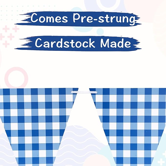 2 Pieces Blue Checkered Flags Banner, Double Sided Blue and White Gingham Bunting Garland for Summer BBQ Picnic Wedding Baby Shower Birthday Party Decorations Supplies