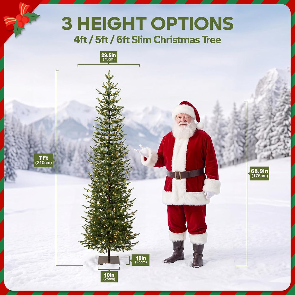 VeriNatural Pre-Lit Christmas Tree, Slim Pencil Christmas Tree - 7 FT