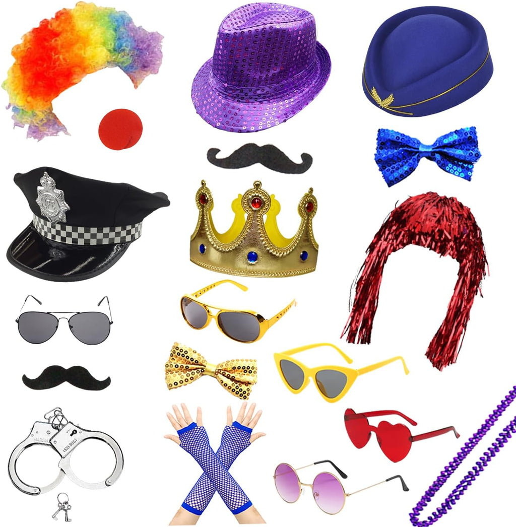 21 Pcs Funny Party Photo Booth Props Set for Adults Assorted Dress Up Costume Hats Props Fun Sunglasses Fun Photo Booth Kits for Wedding Props, Birthday, Cosplay, Bachelorette Party Supplies