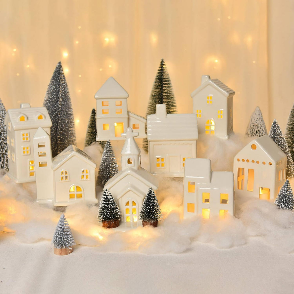 White Ceramic Christmas Village House Sets Christmas Decor Indoor