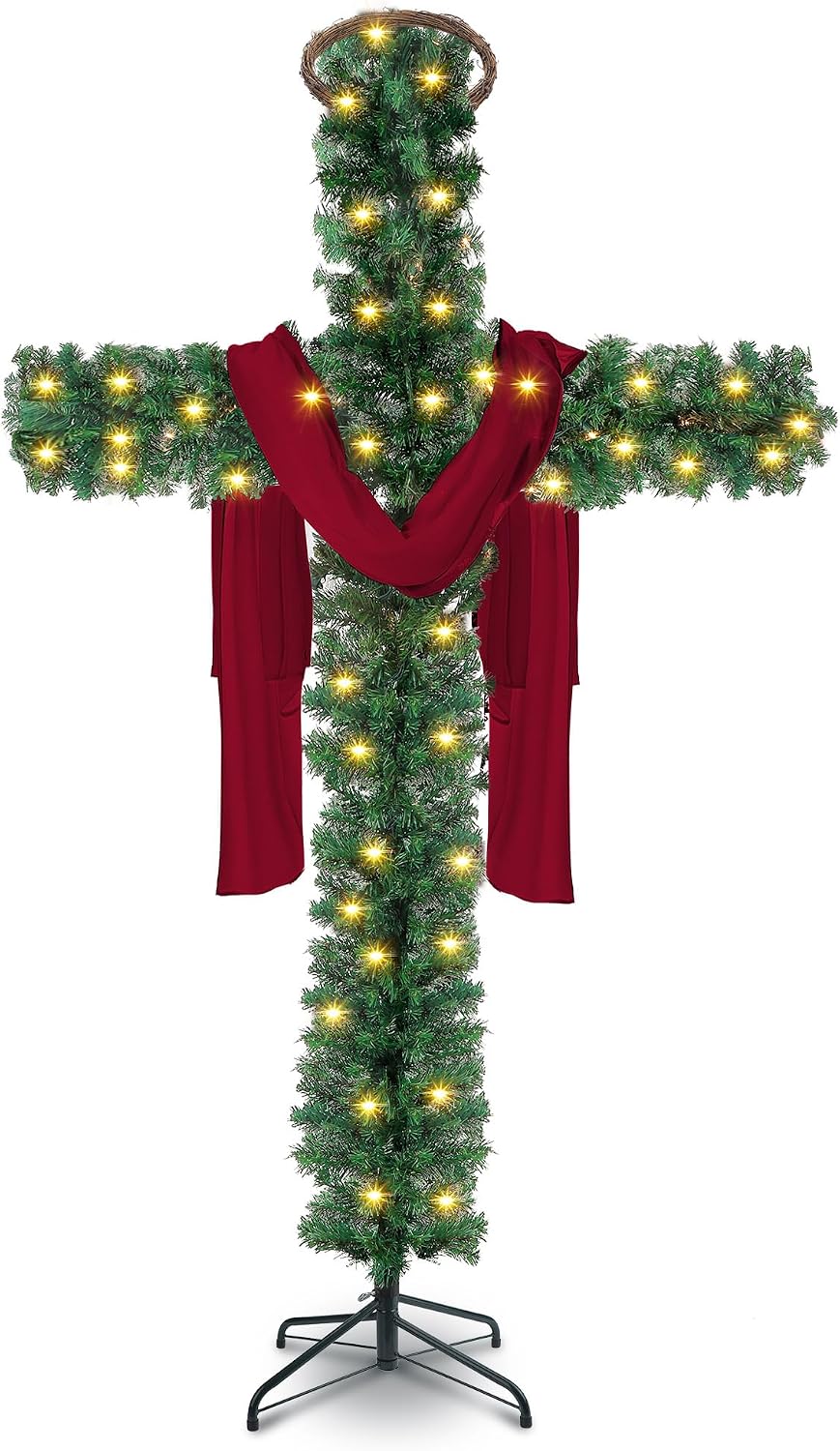 Leyndo 7 ft Lighted Christmas Cross Tree, Christian Holiday Decor