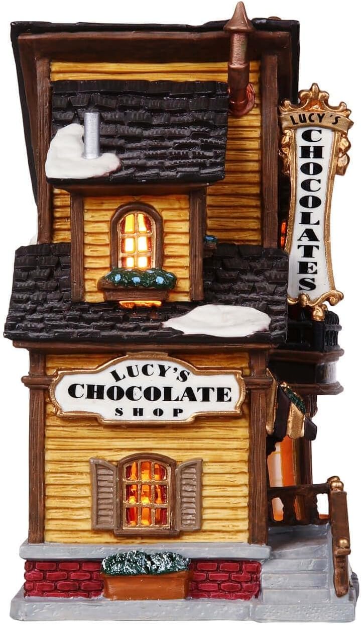 lemax christmas village lucys chocolate shop battery operated, close-up detail