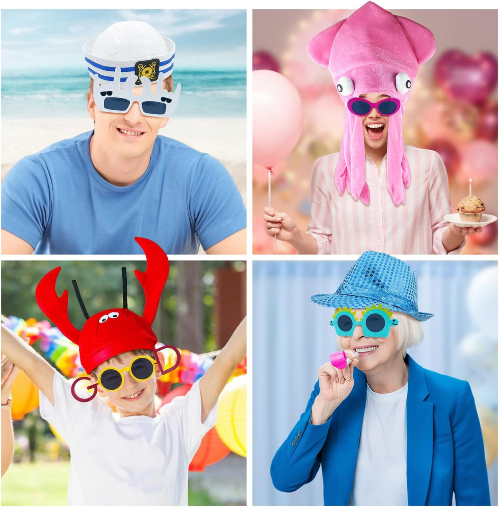 24 Funny Hats and Glasses For Photo Booth Props, 12 Assorted Crazy Party Hats...