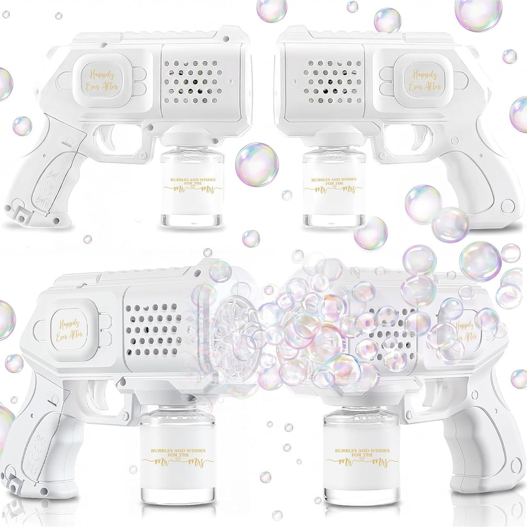 Hollowfly 4 Pack Wedding Bubble Guns Machine Bottles Solution Romantic Bubble Maker for Outdoor Ceremony Wedding Party Favors Photo Props Reception Entertainment