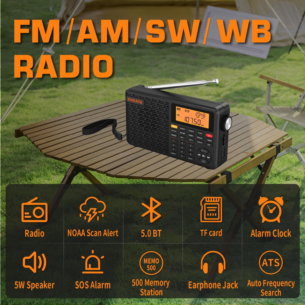 XHDATA D109WB Portable AM/FM/SW/LW/WB Weather Radio Shortwave Radio Receiver ...