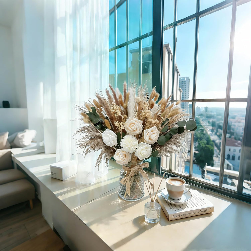 Indoor Artificial Dried Flowers with Vase Pampas Grass Bouquet