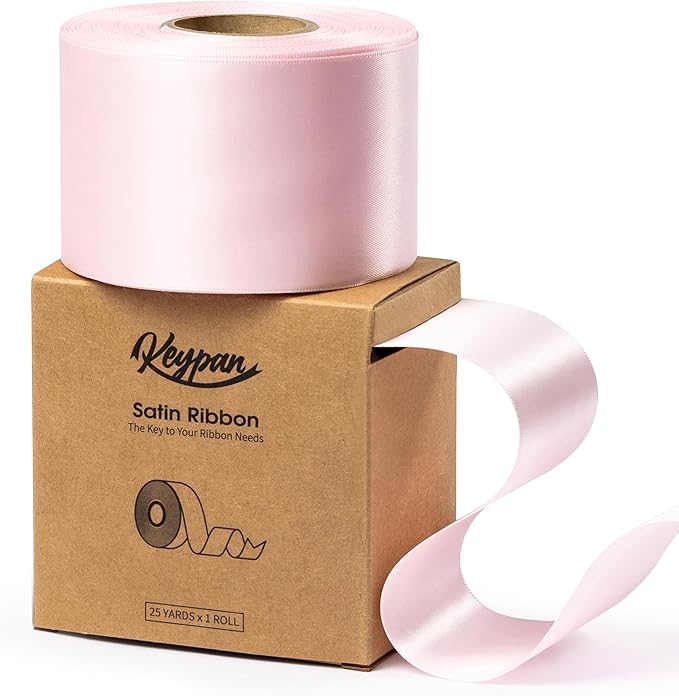Light Pink Satin Ribbon 2.5 Inch Double-Faced Valentines Day Ribbons for Flower Bouquet Gift Wrapping Party Decor Wedding Invitation DIY Craft, 25 Yards