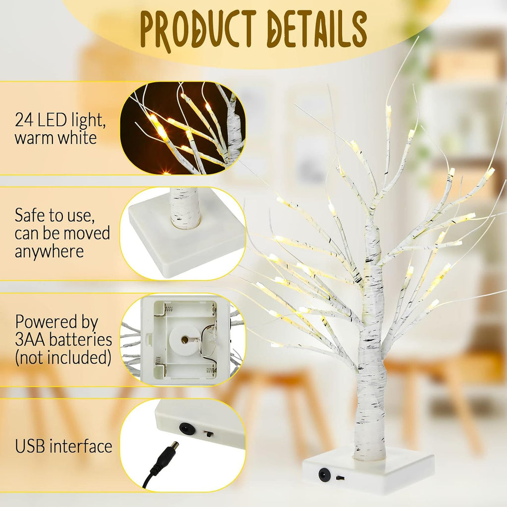 macarrie 4 pcs lighted birch trees tabletop christmas, close-up detail