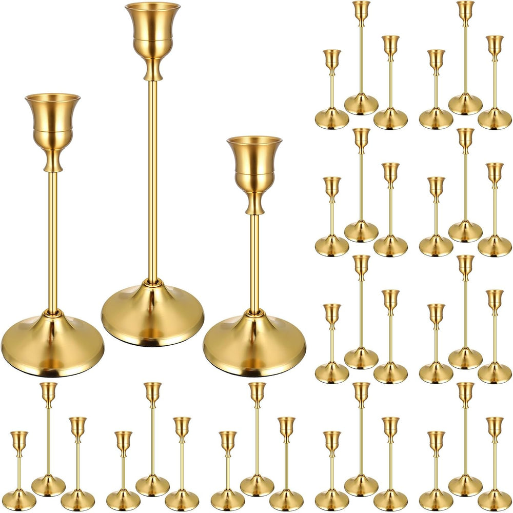 36PCS Brass Gold Taper Candle Holders Set, Vintage Metal Candlestick