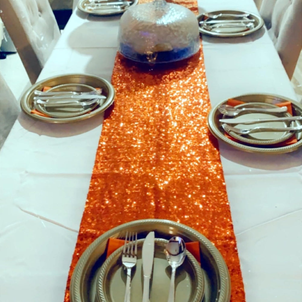 12 Pack Orange Sequin Table Runners, 12x108 inch for Fall Decor