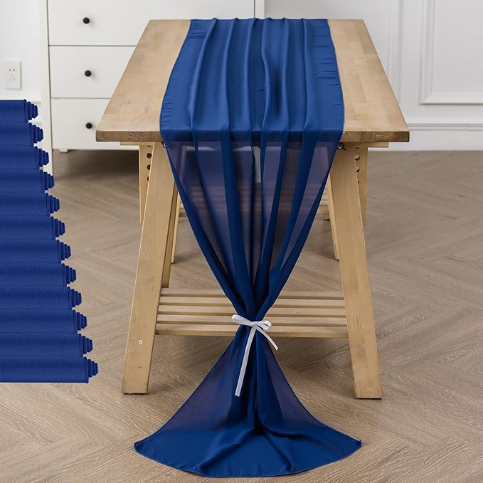 12Pack 9ft Chiffon Table Runner 14x108 Inch Sheer Romantic Table Runner for Wedding Birthday Party Bridal Shower Outdoor Decoration-Royal Blue