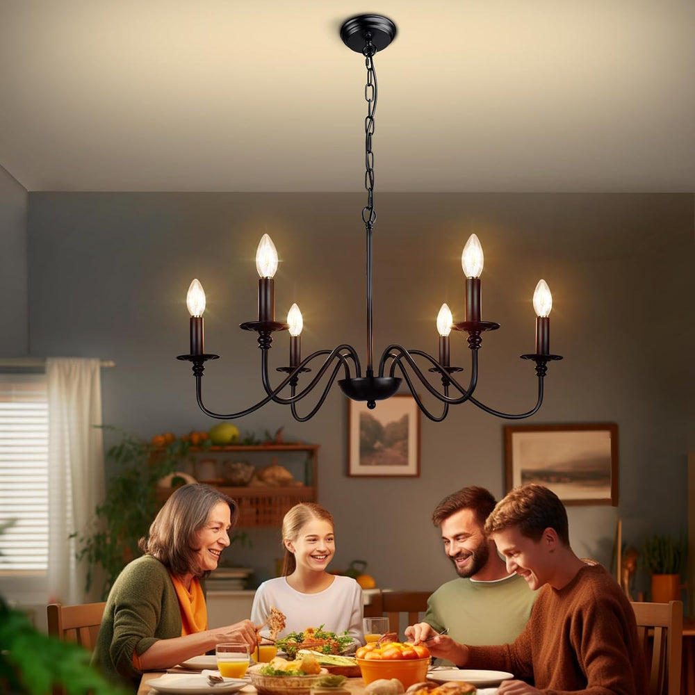 Depuley Farmhouse Chandelier for Dining Room: 6-Light Black Industrial Kitche...