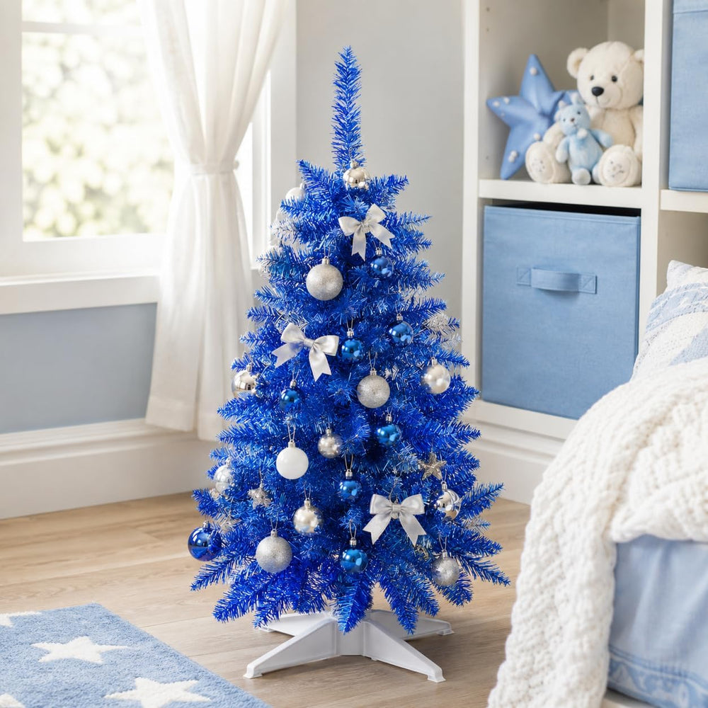 3FT Blue Artificial Small Christmas Tree Mini Tabletop Decor