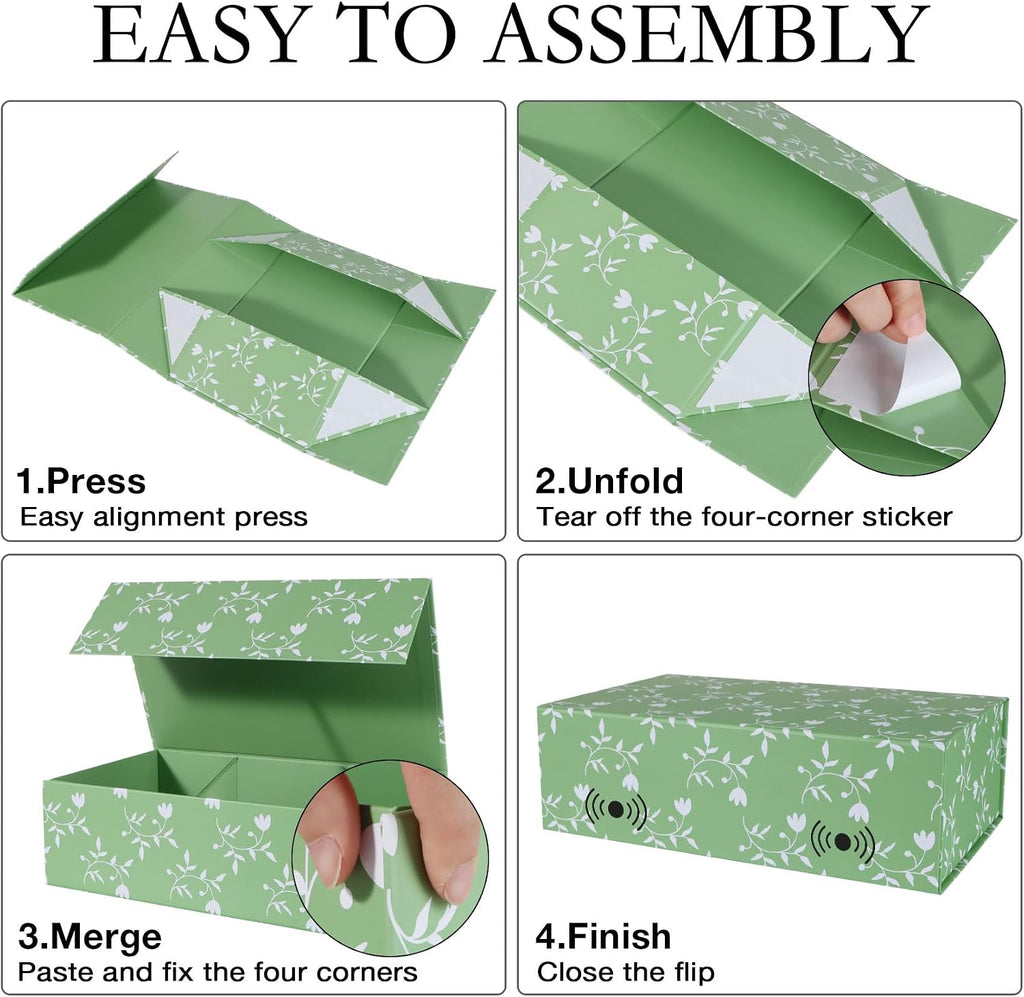 lfbox green leaves gift box with magnetic lids, close-up detail