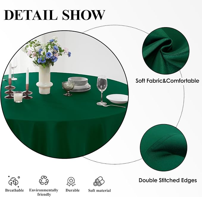 Round Tablecloth 120 Inch 6 Pack Dark Green Tablecloths Washable Decorative Linen Polyester Table Clothes Cover for Dining Table Banquets Buffet Parties and Wedding
