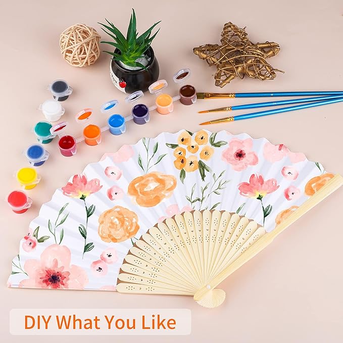 Aneco 36 Pieces Handheld Paper Fans Paper Folding Fans with Bamboos for Wedding Gift, Party, Home, DIY, White