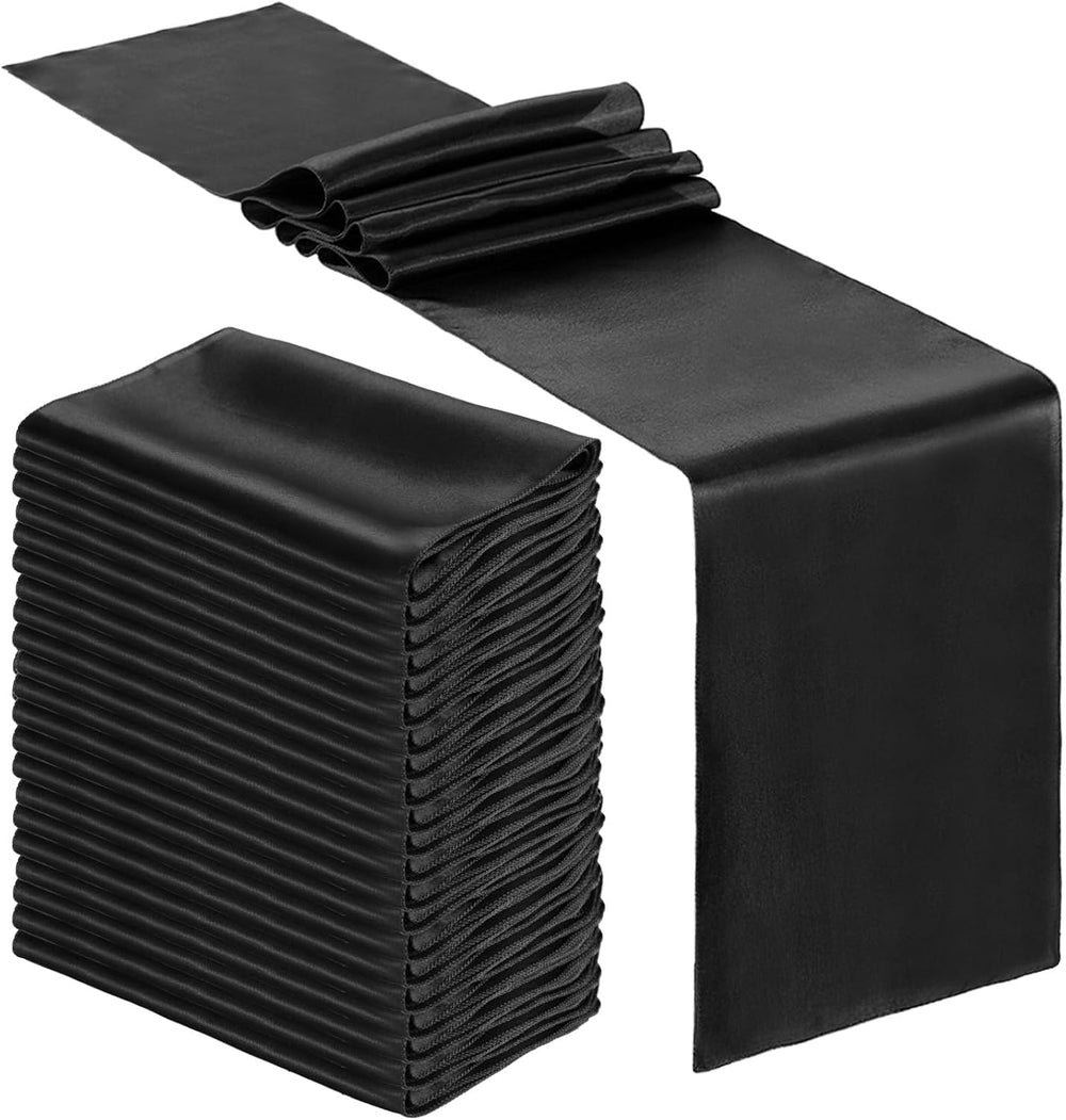 Bencailor 24 Pcs Black Satin Table Runners Bulk, 12 x 108 Inch
