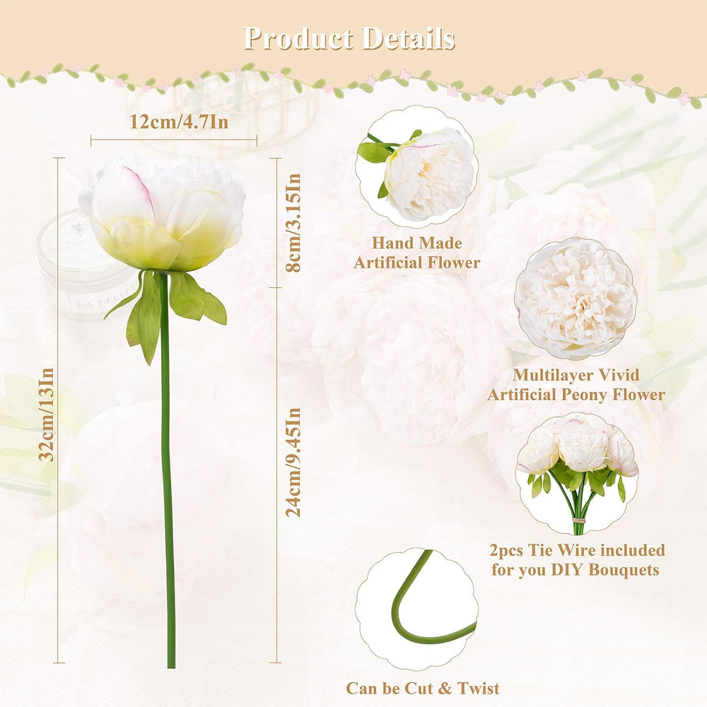 20 Heads Artificial Peonies Silk Flowers Bouquet Cream White