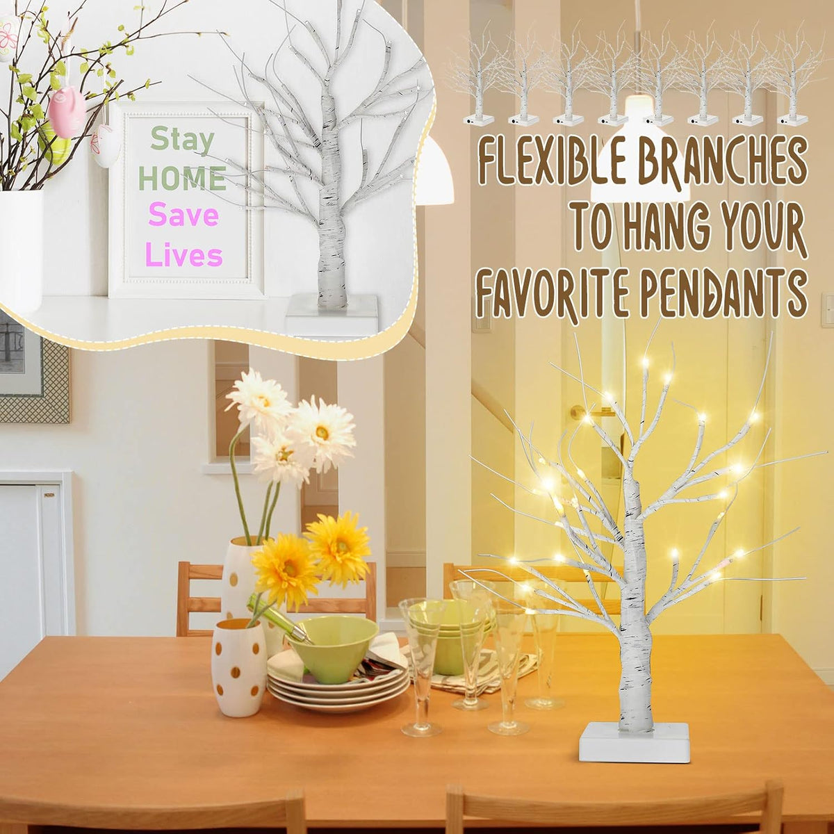 Macarrie 8 Pcs 18 in Lighted Birch Trees Christmas Wedding Decor, White