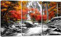 Visual Art Decor 3 Pieces Black White Red Canvas Wall Art Yellow Orange Trees Forest Waterfall Lake Picture Prints Nature Fall Scenery Paint for Modern Home Living Room Office Decoration (01, 12x24x3)