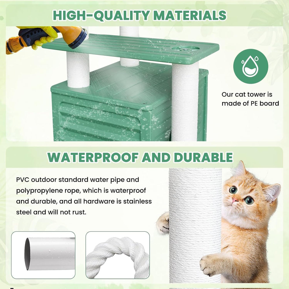 Outdoor Tall Weatherproof Cat Tree Tower with PE Board and Cat Scratch Post