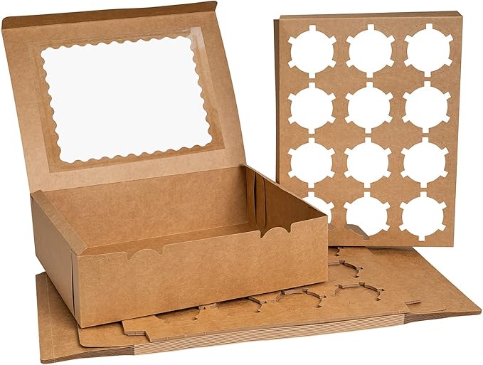 Rarapop 25 Pack Cupcake Boxes Hold 12 Standard Cupcakes, Food Grade Cupcake Holders Bakery Carrier Boxes with Windows and Inserts for Cupcakes, Muffins and Pastries