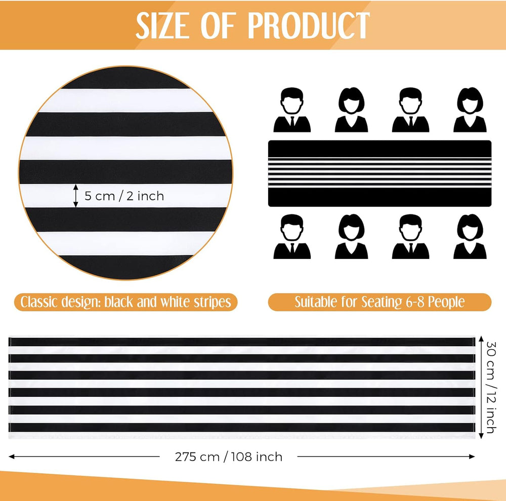 Breling 12 Pack Black and White Striped Table Runner, 12 x 108 Inches
